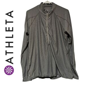 NWOT Athleta Sweater XL Pullover Gray Quarter Zip Reflectors Thumb Holes